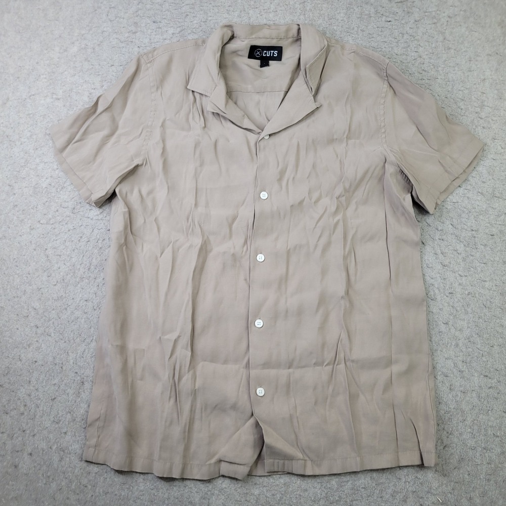 CUTS Clothing Hyperloop Short Sleeve Button Shirt Mens L Beige Lightweight